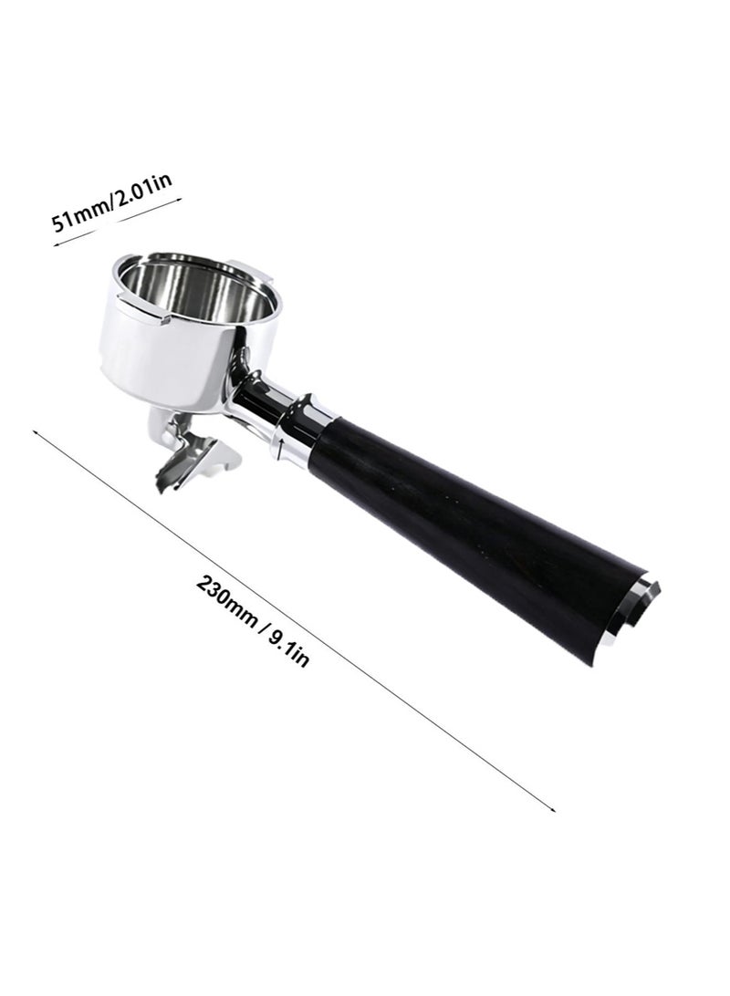 EZSOZO 51mm Portafilter 304 Stainless Steel with 2 Ears and Double Spout Compatible for Delonghi ECP3420、ECP3630、ECP3120、EC260、ECP35.31 Includes Filter Basket with Wooden Handle（Black） - Image 2